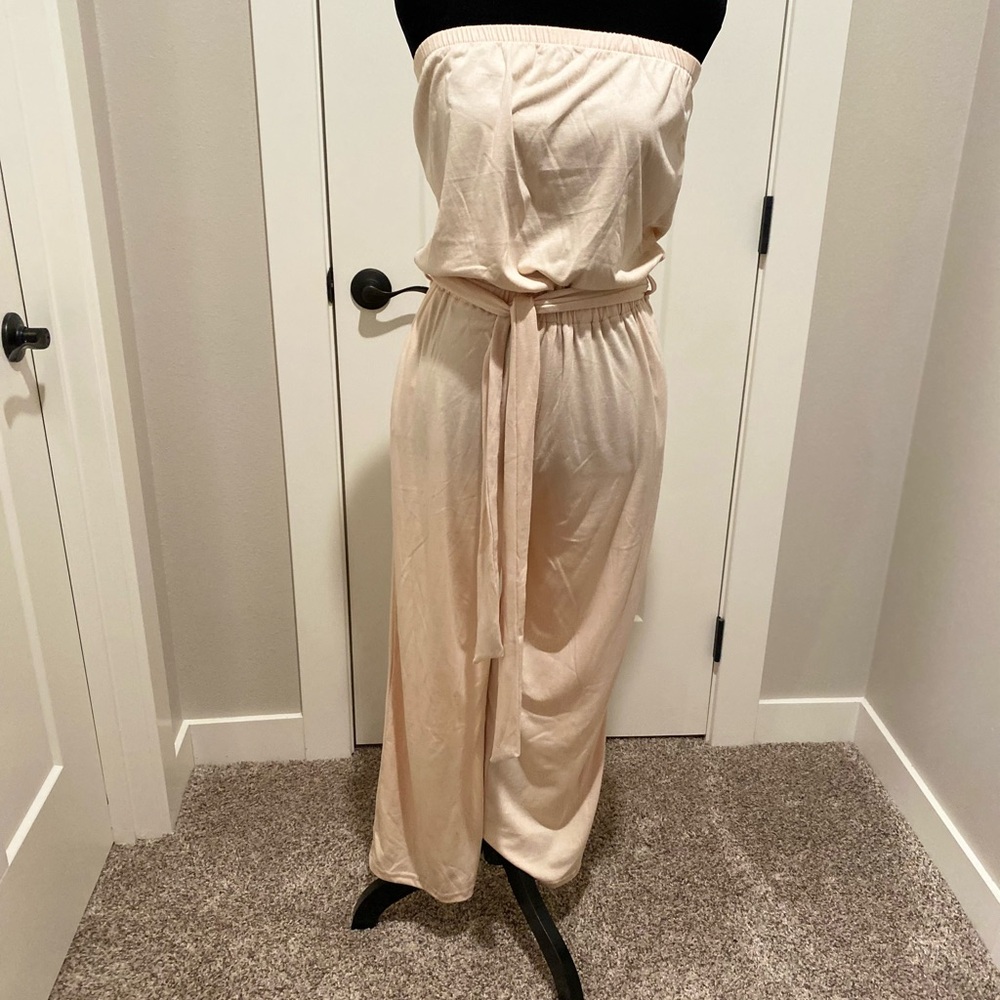 Chic Strapless Cream Jumpsuit